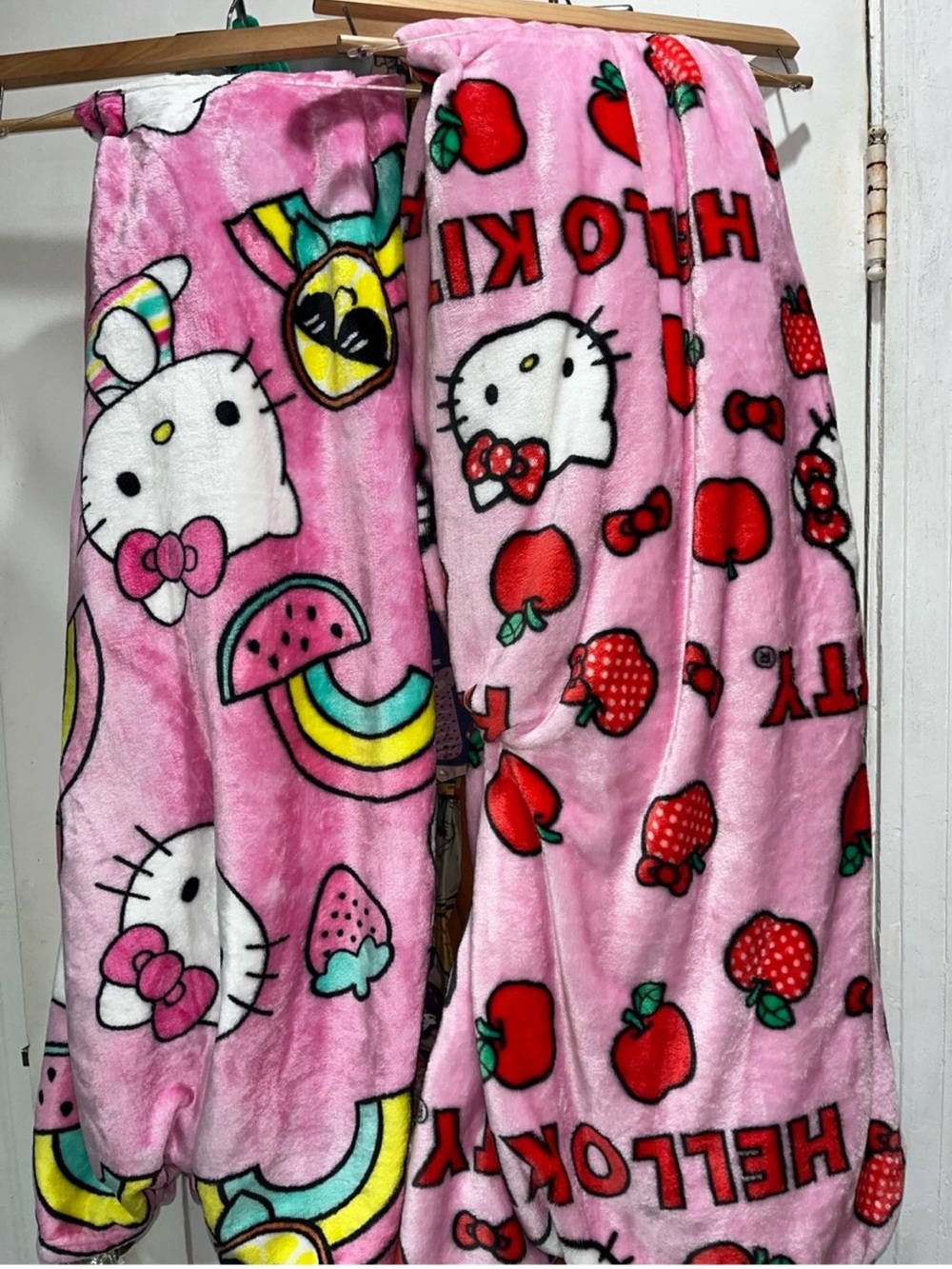 Hello Kitty Pink Rainbows & Apples Blanket Bundle of 2 60x70 NEW NWT